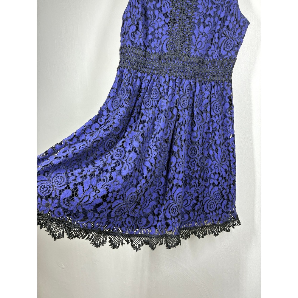 Altar'd State Lace Dress Blue Black Floral Overlay Fit Flare Medium Dainty - Picture 7 of 13